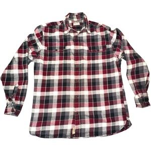 JACHS Heavyweight Flannel Shirt Men's Medium Cranberry Red Black White Plaid